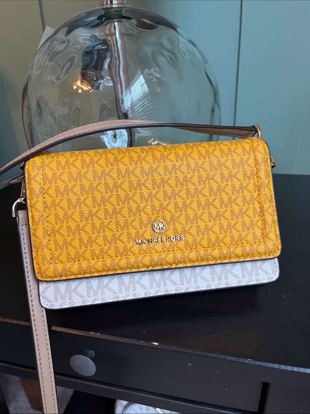 NWOT Michael Kors Yellow and Cream MK Logo Convertible Crossbody